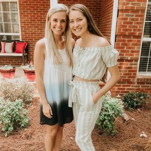 Cute Green and White Stripe Two Piece Set